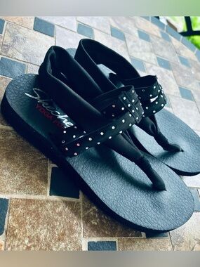 Skechers Sandal Flip Flop Meditation Shooting Star Yoga Foam 38612 BLACK Size 8